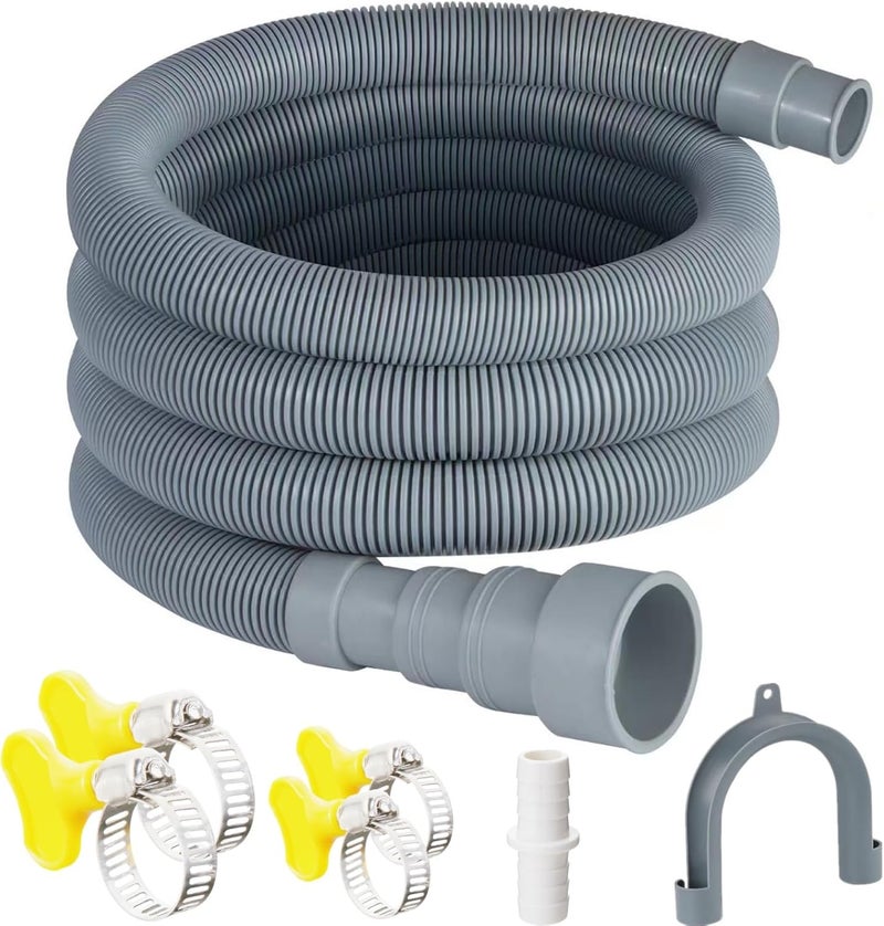 Elyfree Washing Machine Drain Hose, 6 Feet Universal Dishwasher Drain Hose Extension Kit Corrugated Washer Hoses, 7 PCS Set with 4 Clamps & 1 U-Bend Hose Holder - Image 1